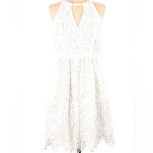 💟 Adrianna Papell White Lace Halter Fit-and-Flare Dress